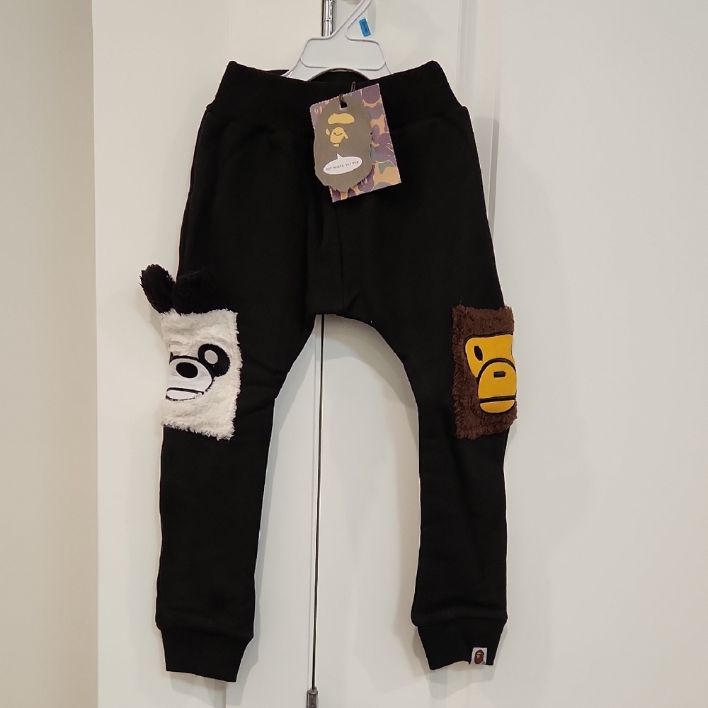 NWT Bape Black Kids Joggers with Animal Appliques
